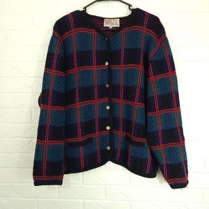 Vintage Tally Ho Green Plaid Heavyweight Knit Button Up Cardigan Holiday 1X